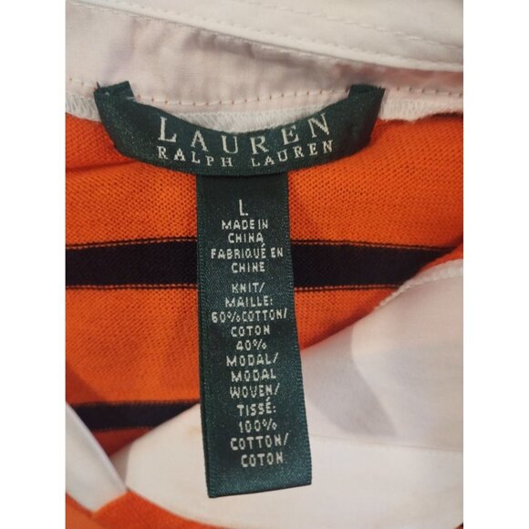 NWT Lauren Ralph Lauren Orange Striped Long Sleeve Built in Collar Shirt Sweater - Picture 5 of 10